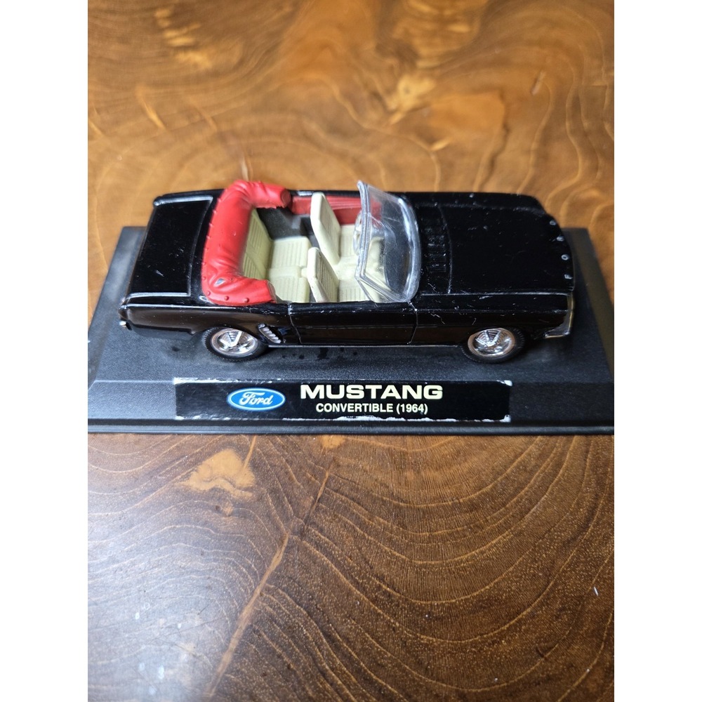 1964 Ford Mustang Convertible Die-Cast Model Black w/ Red Interior Display Base